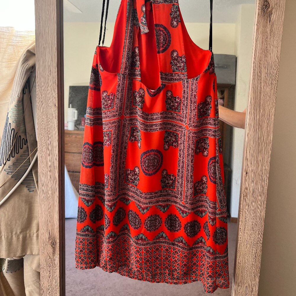 Lulus Orange Patterned Halter-Neck Mini Dress - image 2